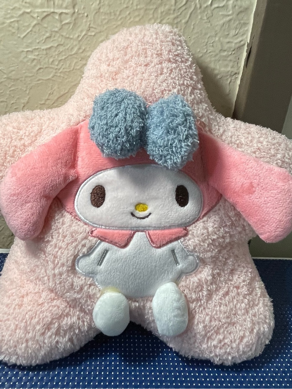 Pink Plush My Melody-Inspired Star Pillow with Blue Bow Car Headrest